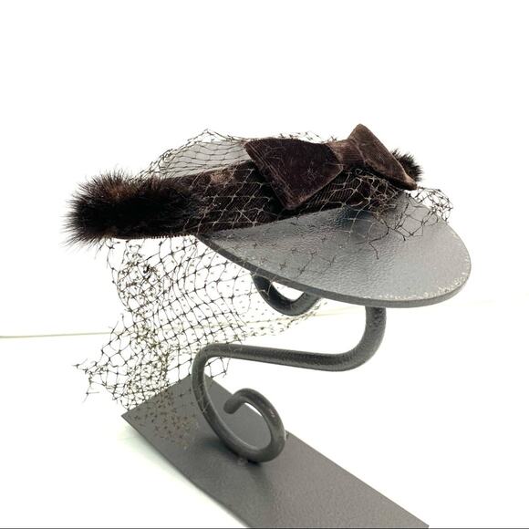 Vintage Brown Fur Juliet Fascinator Hat - Picture 1 of 4
